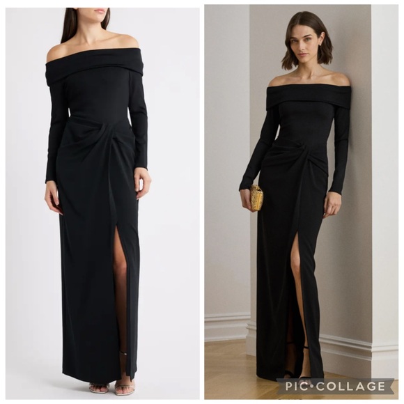 Lauren Ralph Lauren Dresses & Skirts - Lauren Ralph Lauren Off The Shoulder Long Sleeve Rib And‎ Crepe Gown Black 14